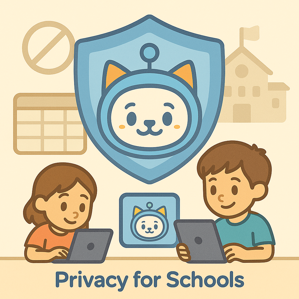 Icons showing student data privacy and admin control